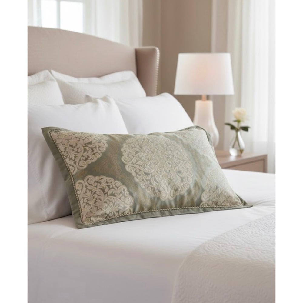 Waterford Linens Damask Jacquard King Size Taupe Gold Silver Pillow Sham 20x 36